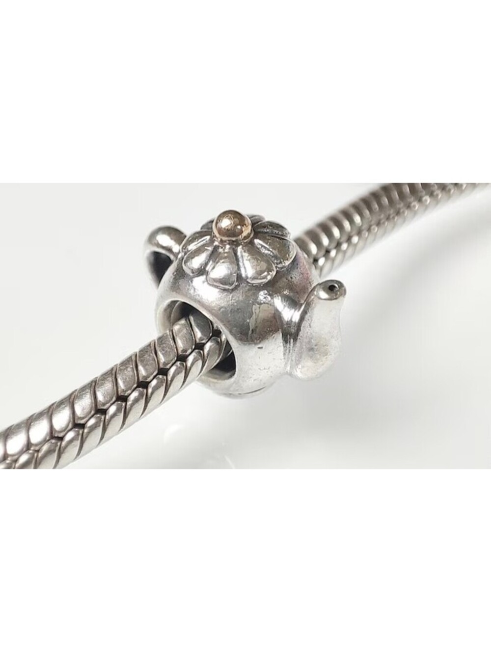 Authentic Pandora Sterling Sliver 925 Ale and 14k Gold Teapot Charm